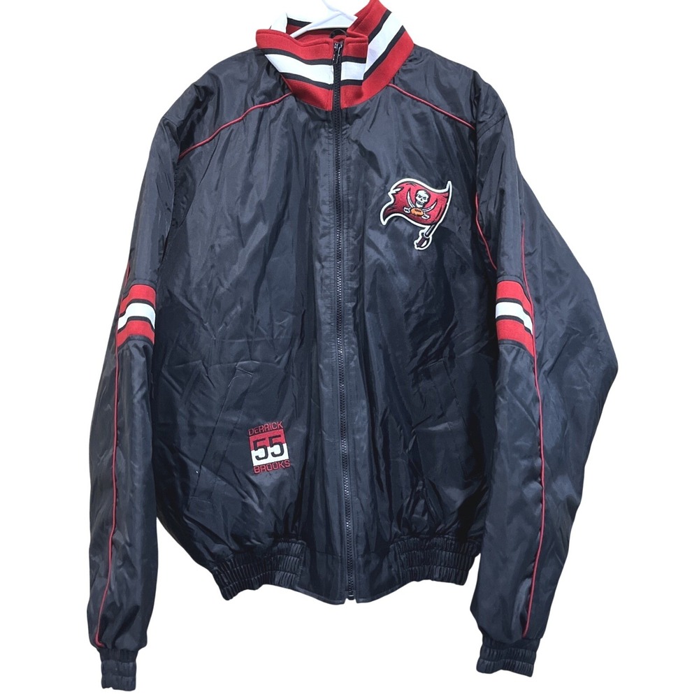 NFL Players Jacket Mens XL Black Tampa Bay Buccaneers Derrick Brooks 55 Bomber